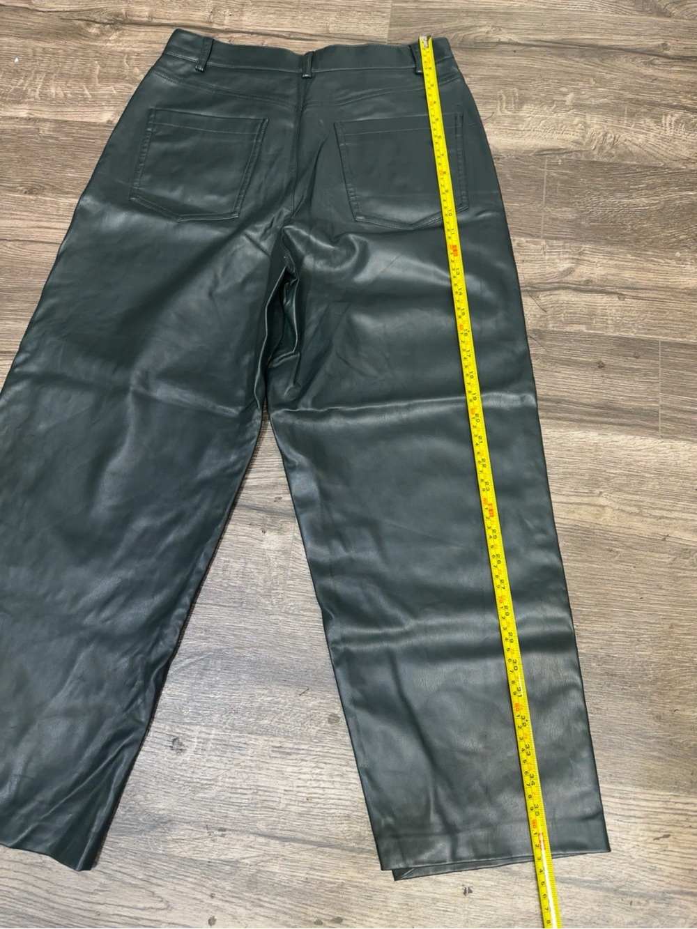 ZARA Dark Green Faux Leather High Rise Wide Leg Pants Size M - Picture 9 of 13